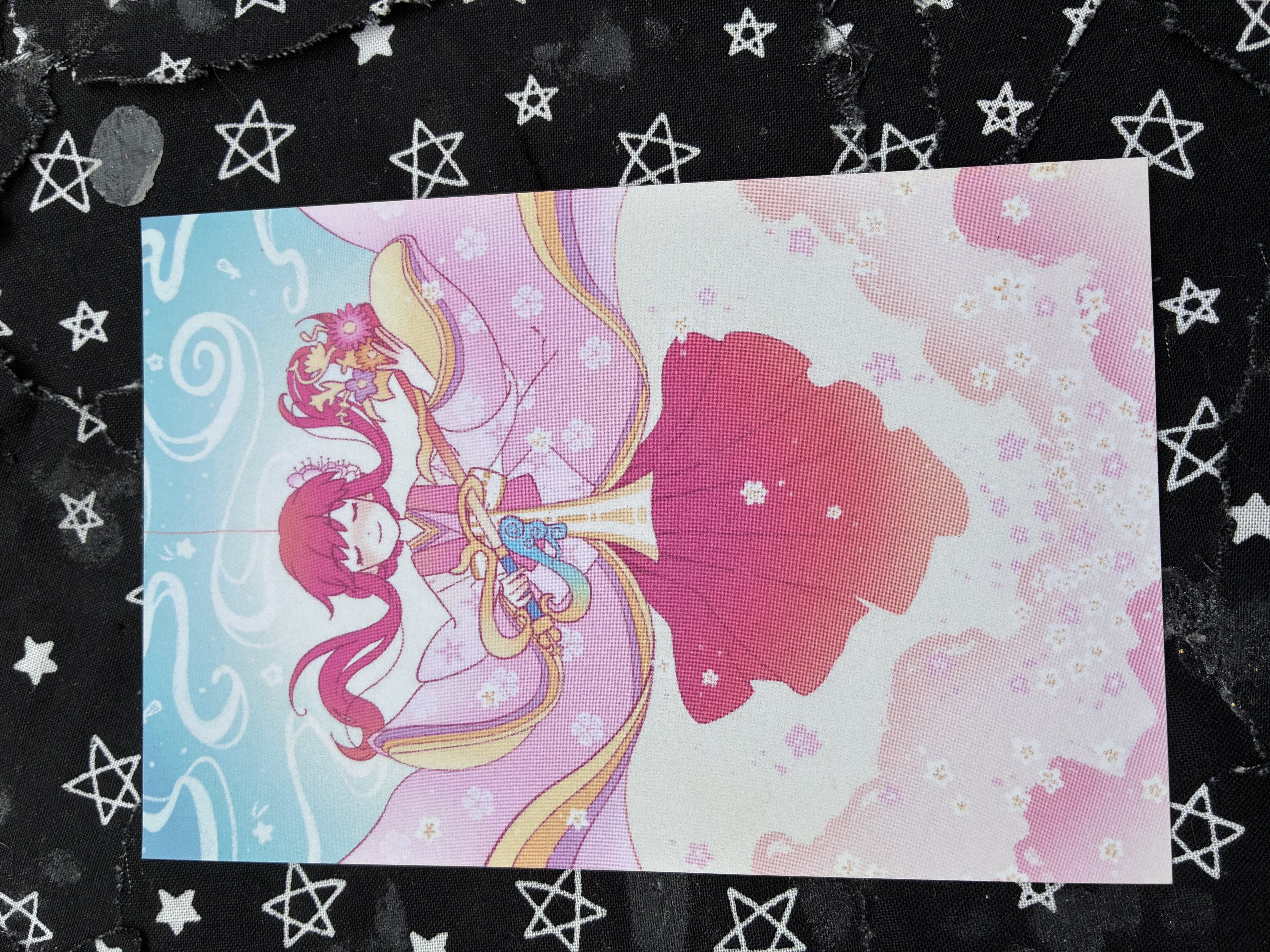 Art print of Kingdom hearts Kairi in a pink kimono floating in the air while she holds her keyblade.